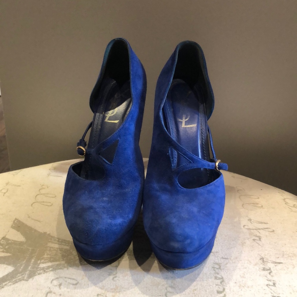 Blue ysl saint laurent platform suede heels 38.5